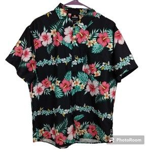 SOUTHPOLE Men Short Sleeve Floral Hibiscus Flower Hawaiian Button Up Shirt Large
